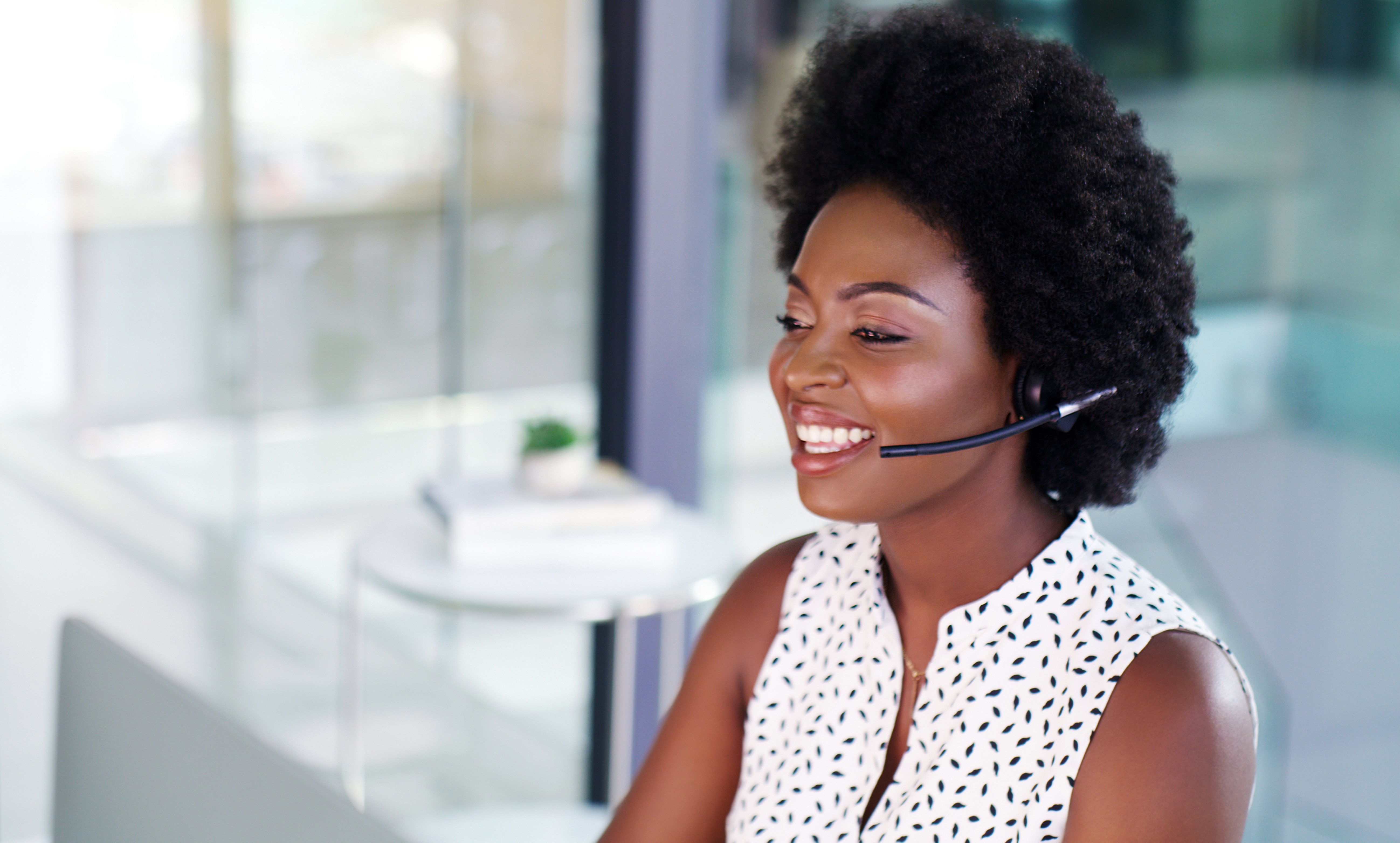 Happy,,Black,Woman,And,Communication,In,Call,Center,Office,For